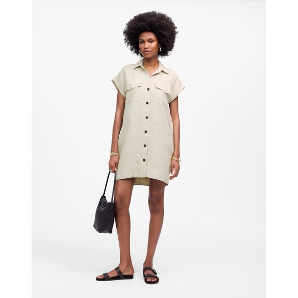 Madewell Dresses & Skirts - Madewell Utility Short-Sleeve Mini Shirtdress‎ in 100% Linen XL NWT